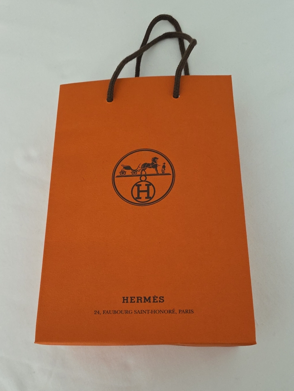 Hermès Orange Logo Tote-Style Paper Bag with Dark Brown Rope Handles